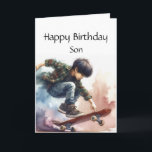 Fun Birthday Custom Name Son Skateboarding Card<br><div class="desc">Fun Happy Birthday Custom Name Skateboarding boy</div>