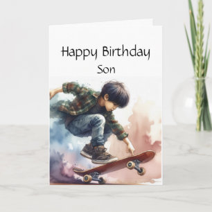 Fun Birthday Custom Name Son Skateboarding Card