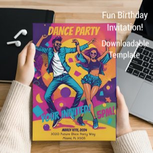 Fun Birthday Dance Party Colourful  Invitation