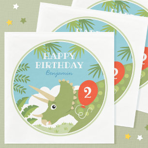 Fun Birthday Dinosaur Triceratops Custom Name Age Napkin