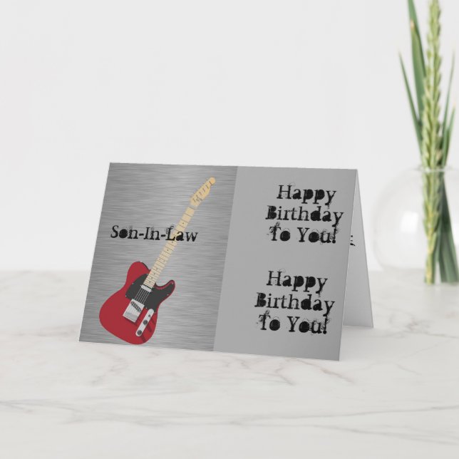 Fun, birthday for a son-in-law, red guitar. card (Front)