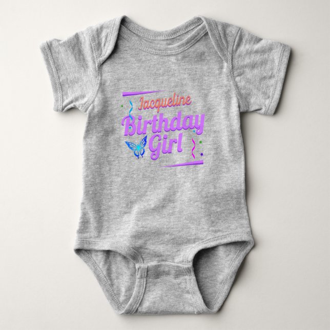 Fun Birthday Girl with Baby Name Baby Bodysuit (Front)