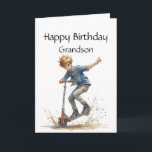 Fun Birthday Grandson  Boy on a Kick Scooter Sport Card<br><div class="desc">Fun Happy Birthday Grandson with a Boy on a Kick Scooter Sport</div>