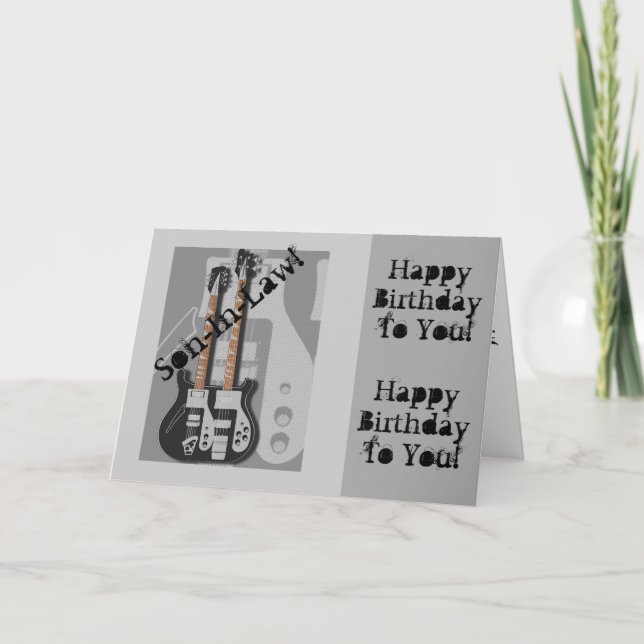 Fun, birthday greeting for a son-in-law, guitar. card (Front)
