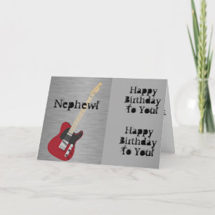 Fun, birthday greeting for nephew, red guitar. card
