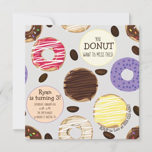 Fun Birthday Invitation - Doughnuts Kids Birthday (Front)
