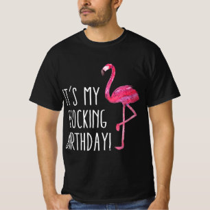 Fun Birthday Men Women Pink Watercolor Flamingo Te T-Shirt