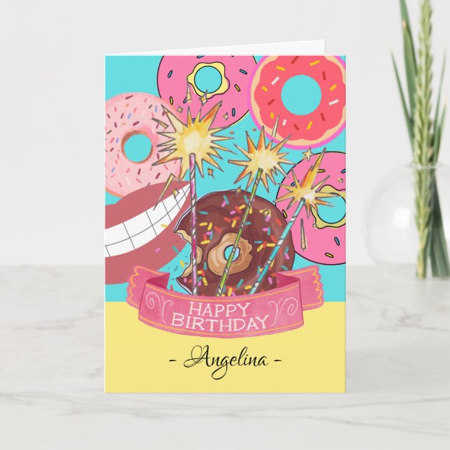 Fun Birthday with Doughnuts and Sparkler Candles Card (Front)