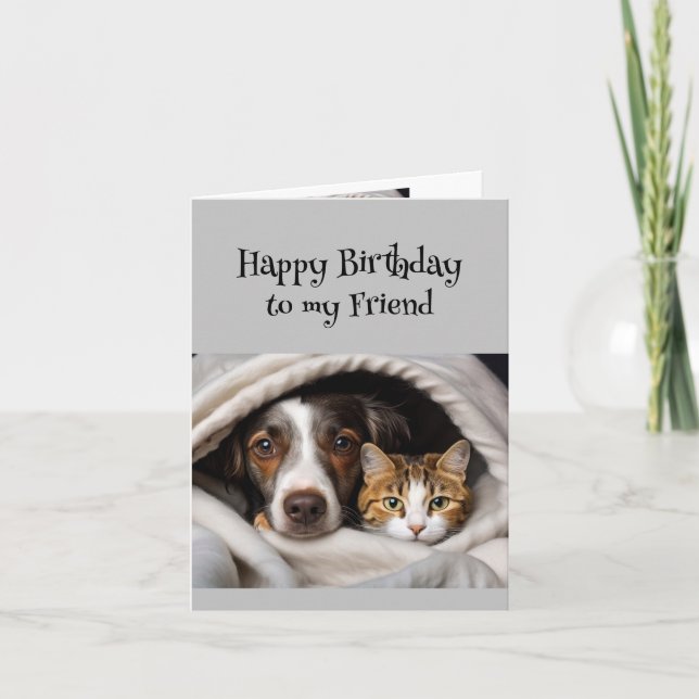 Fun Birthday Wonderful Friend Cute Cat Dog Card (Front)
