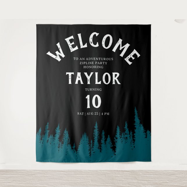 Fun Black Adventure Zipline Outdoor Forest Party Tapestry (Front)