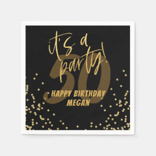 Fun Black and Gold Confetti 50th Birthday Party Napkin