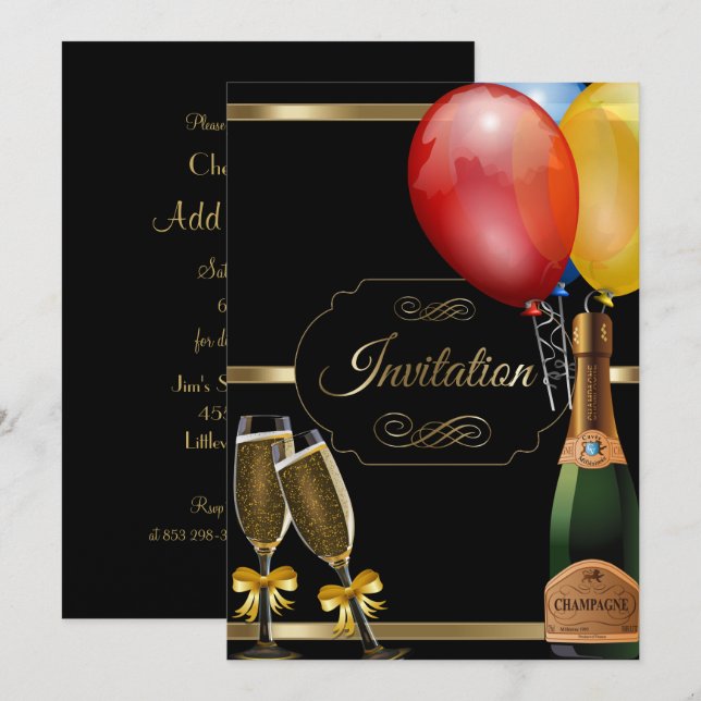 Fun Black and Gold Party Celebration Invitation (Front/Back)