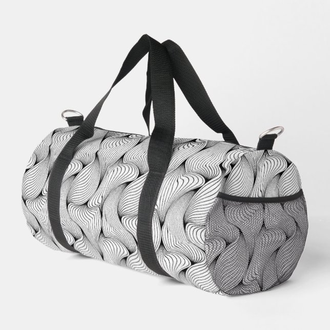 Fun Black and White Interwoven Lines Duffle Bag (Right Corner)