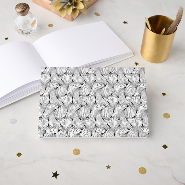 Fun Black and White Interwoven Lines Guest Book (Front Open)