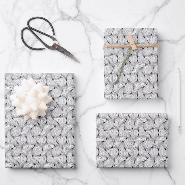 Fun Black and White Interwoven Lines Wrapping Paper Sheet (Front)