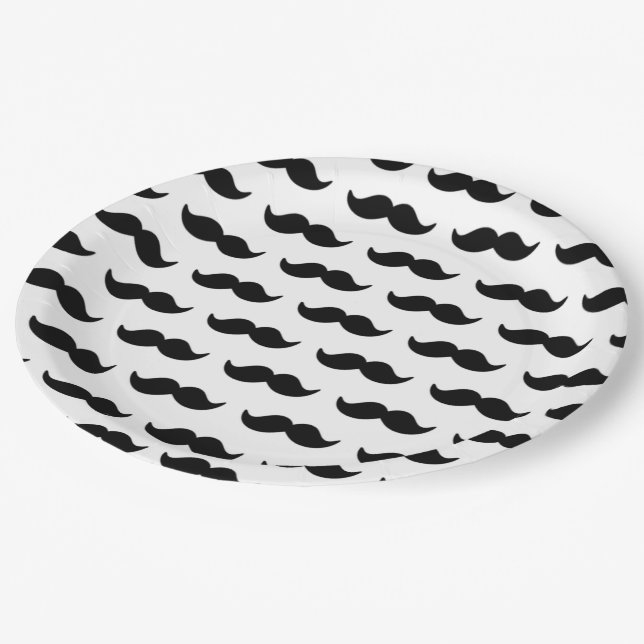 Fun Black and White Moustache Pattern 1 Paper Plate (Angled)