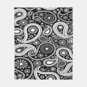 Fun Black and White Paisley Design Fleece Blanket