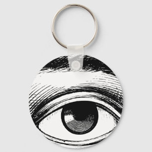 Fun Black and White Vintage Eye Illustration Key Ring