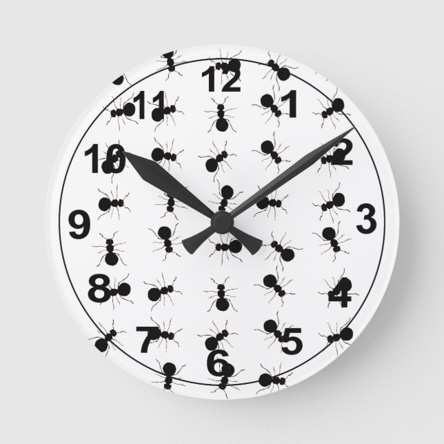 Fun Black Ant Bug Print Round Clock (Front)