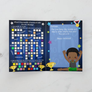 Fun Black Boys Gymnastics Secret Message Birthday Card