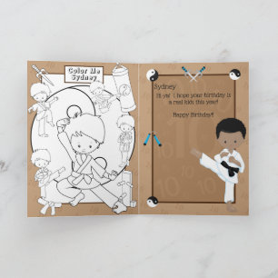 Fun Black Boys Karate Colouring Page Happy Birthda Card