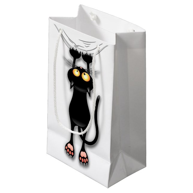 Fun Black Cat Falling Down Custom Gift Bag (Front Angled)