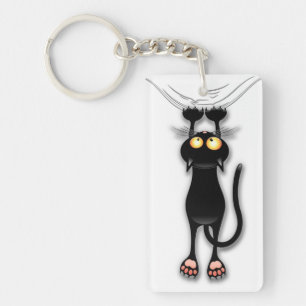 Fun Black Cat Falling Down Keychain