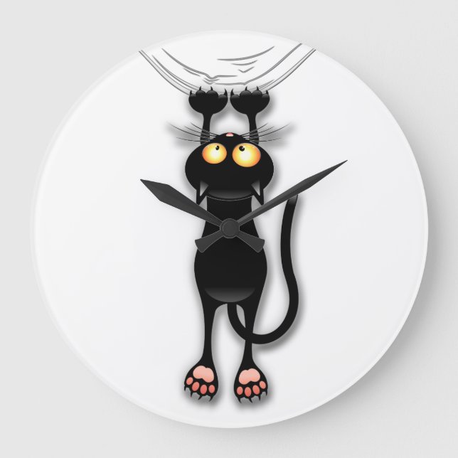 Fun Black Cat Falling Down Round Wall Clock (Front)