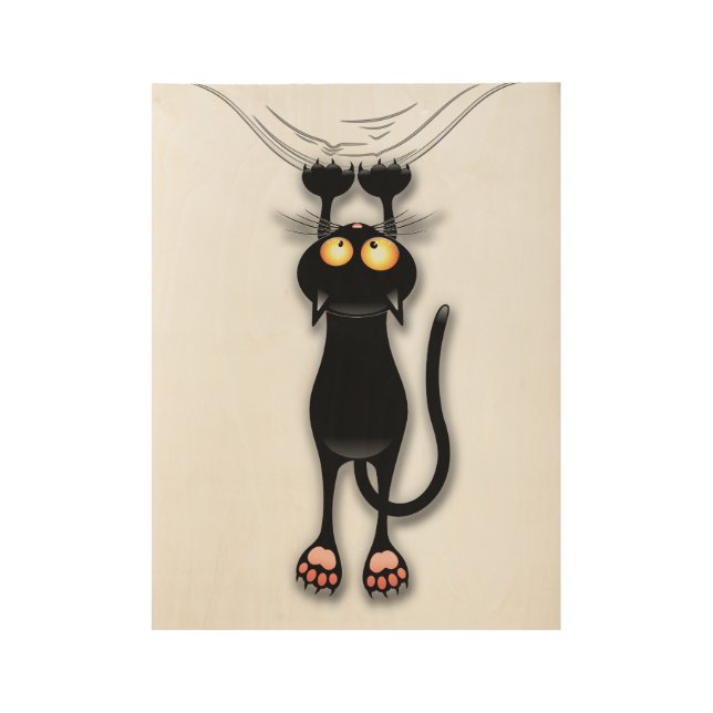 Fun Black Cat Falling Down Wood Poster (Front)