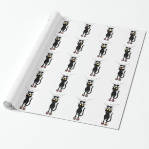 Fun Black Cat Falling Down Wrapping Paper