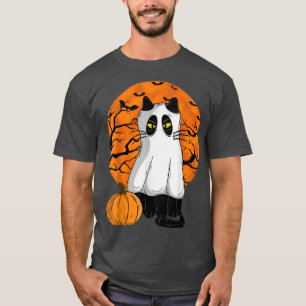 Fun black cat halloween boooo ghosts spooky costum T-Shirt