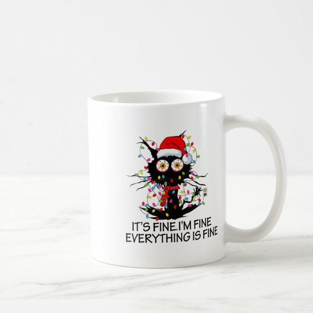 Fun Black Cat It's Fine I'm Fine Everything Is Fin Coffee Mug (Right)