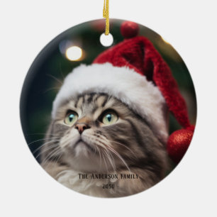 Fun Black Cat Meowy Christmas Tree Ceramic Ornament