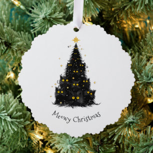 Fun Black Cat Meowy Christmas Tree Decoration Card