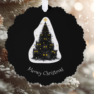 Fun Black Cat Meowy Christmas Tree Decoration Card