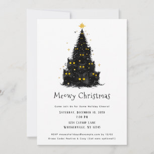 Fun Black Cat Meowy Christmas Tree Invitation