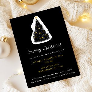 Fun Black Cat Meowy Christmas Tree Invitation