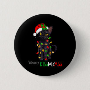 Fun Black Cat Merry Kissmy Xmas Pyjamas Chritsmas  6 Cm Round Badge