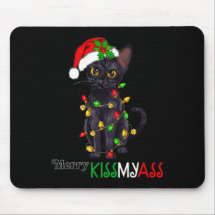 Fun Black Cat Merry Kissmy Xmas Pyjamas Chritsmas  Mouse Pad