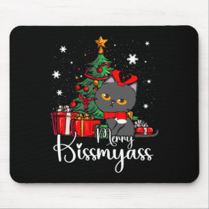 Fun Black Cat Merry Kissmyass Xmas Pyjamas Christm Mouse Pad