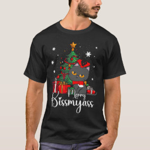 Fun Black Cat Merry Kissmyass Xmas Pyjamas Christm T-Shirt