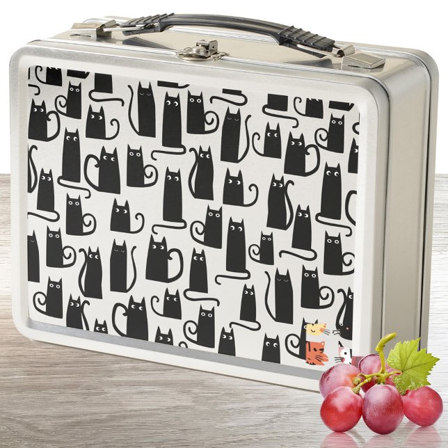 Fun Black Cat Metal Lunch Box (Fun black kitty cat pattern metal lunch box)