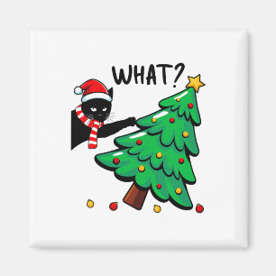 Fun Black Cat Pushing Christmas Tree Over Cat What Magnet