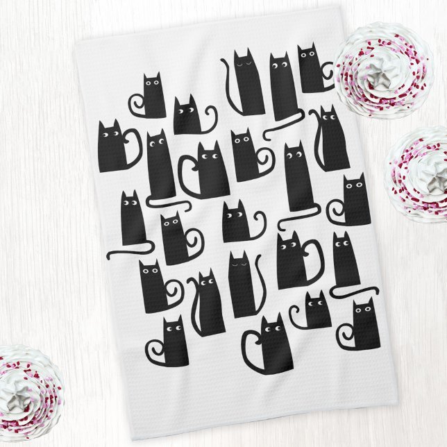 Fun Black Cats Tea Towel (Fun black cats kitchen tea towel)