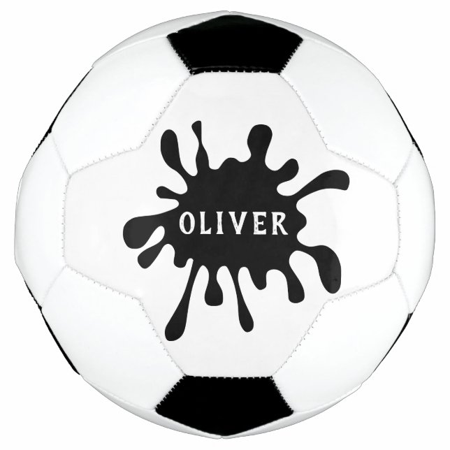 Fun Black Colour Splash Name Kid`s Soccer Ball (Front)
