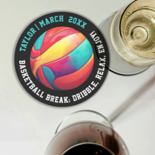 Fun Black Colours Basketball Slam Dunk MVP Typo Coaster