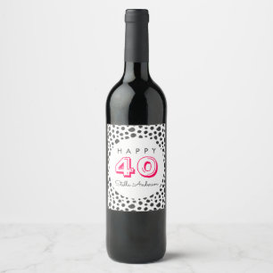 Fun Black Dots Pattern   40th Birthday Party Wine Label