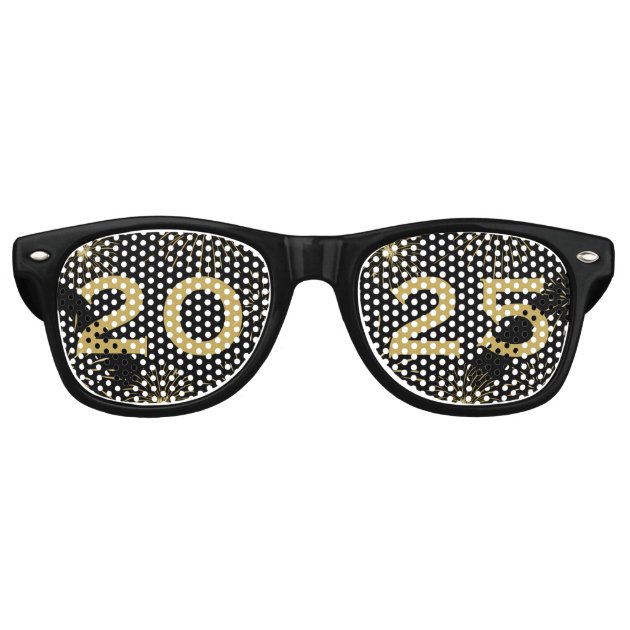 Fun Black Gold 2025 New Year s Eve Party Retro Sunglasses Zazzle