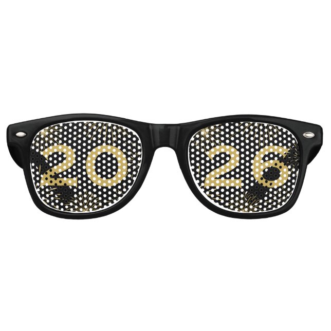 Fun Black Gold 2026 New Year's Eve Party Retro Sunglasses (Front)