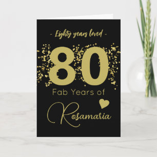 Fun Black Gold Glitter 80th Birthday Card